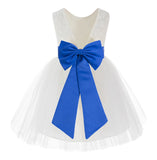 Knee Length Backless Ivory Lace Flower Girl Dress with Tiebow Dance Recital for Toddlers 206T(5)