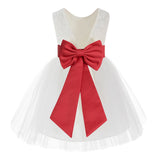 Knee Length Backless Ivory Lace Flower Girl Dress with Tiebow Dance Recital for Toddlers 206T(3)