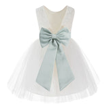 Knee Length Backless Ivory Lace Flower Girl Dress with Tiebow Dance Recital for Toddlers 206T(3)