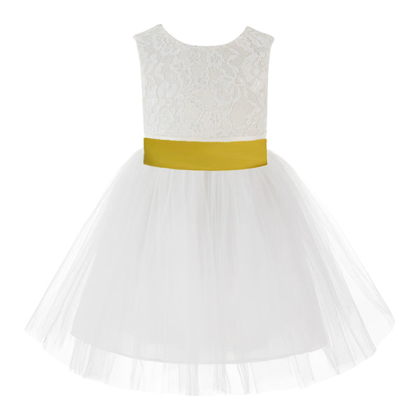 Knee Length Backless Ivory Lace Flower Girl Dress with Tiebow Dance Recital for Toddlers 206T(2)