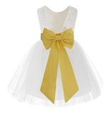 Knee Length Backless Ivory Lace Flower Girl Dress with Tiebow Dance Recital for Toddlers 206T(2)