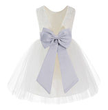 Knee Length Backless Ivory Lace Flower Girl Dress with Tiebow Dance Recital for Toddlers 206T(2)