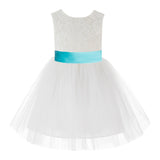 Knee Length Backless Ivory Lace Flower Girl Dress with Tiebow Dance Recital for Toddlers 206T(2)