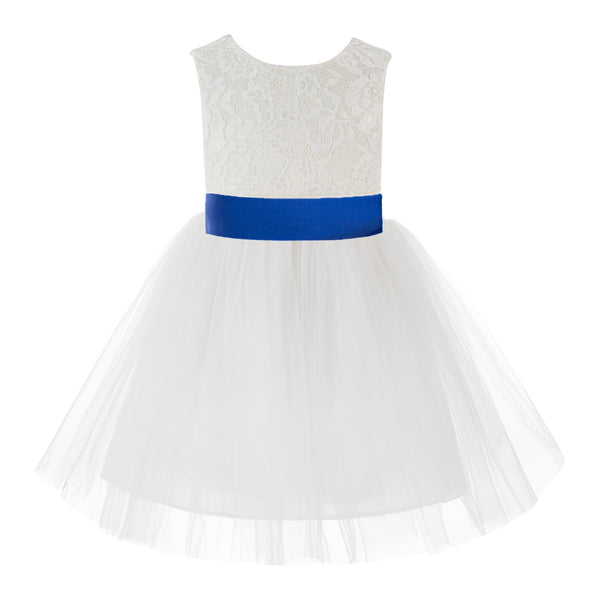 Knee Length Backless Ivory Lace Flower Girl Dress with Tiebow Dance Recital for Toddlers 206T(5)