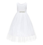 Scalloped V-Back A-Line Colored Flower Girl Dress Father Daughter Dance Recital Ceremony Gown 207R4
