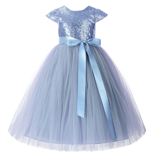 Cap Sleeves Sequin Formal Flower Girl Dress Father Daughter Dance Recital Gown Birthday Party 211(2)