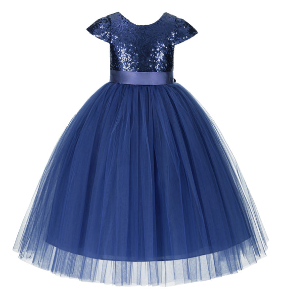 Cap Sleeves Sequin Formal Flower Girl Dress Father Daughter Dance Recital Gown Birthday Party 211(2)