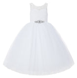 V-Back Illusion Lace Flower Girl Dresses with Rhinestone Ribbon for Formal Photoshoots 212R5thin