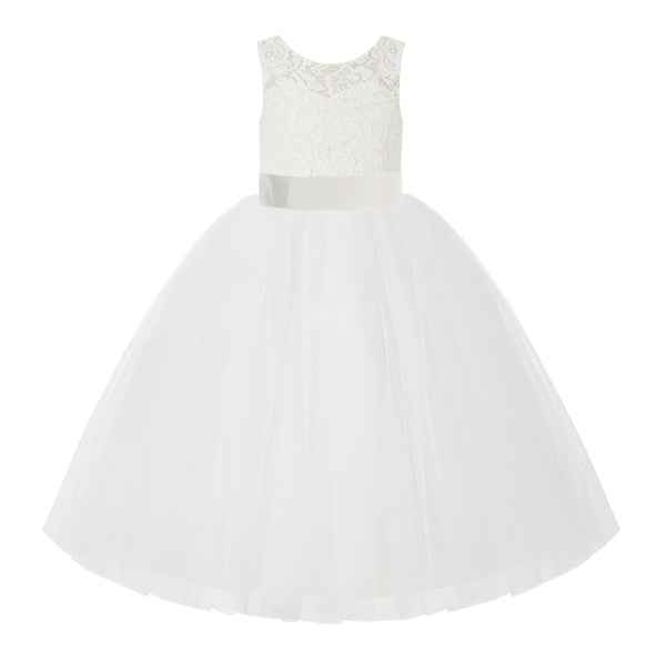 V-Back Ivory Lace Tulle Flower Girl Dress with Bow Sash Toddlers Baptism Mini Bridal Gown 212noFT(5)