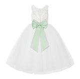 V-Back Ivory Lace Tulle Flower Girl Dress with Bow Sash Toddlers Baptism Mini Bridal Gown 212noFT(4)