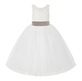 V-Back Ivory Lace Tulle Flower Girl Dress with Bow Sash Toddlers Baptism Mini Bridal Gown 212noFT(4)