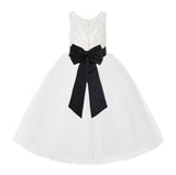 V-Back Ivory Lace Tulle Flower Girl Dress with Bow Sash Toddlers Baptism Mini Bridal Gown 212noFT(4)