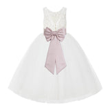 V-Back Ivory Lace Tulle Flower Girl Dress with Bow Sash Toddlers Baptism Mini Bridal Gown 212noFT(4)