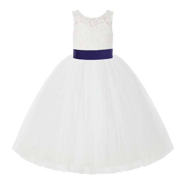 V-Back Ivory Lace Tulle Flower Girl Dress with Bow Sash Toddlers Baptism Mini Bridal Gown 212noFT(3)