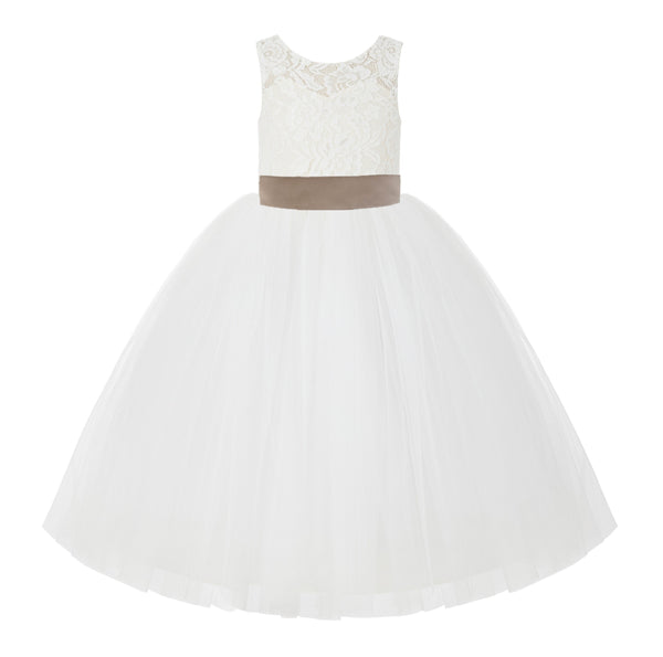 V-Back Ivory Lace Tulle Flower Girl Dress with Bow Sash Toddlers Baptism Mini Bridal Gown 212noFT(3)