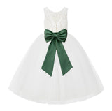 V-Back Ivory Lace Tulle Flower Girl Dress with Bow Sash Toddlers Baptism Mini Bridal Gown 212noFT(4)