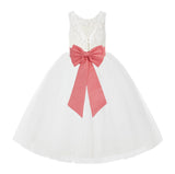 V-Back Ivory Lace Tulle Flower Girl Dress with Bow Sash Toddlers Baptism Mini Bridal Gown 212noFT(4)