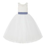 V-Back Ivory Lace Tulle Flower Girl Dress with Bow Sash Toddlers Baptism Mini Bridal Gown 212noFT(5)