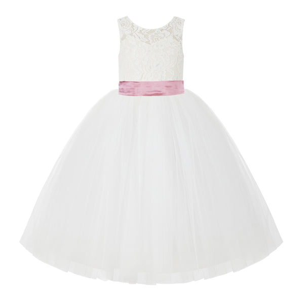 V-Back Ivory Lace Tulle Flower Girl Dress with Bow Sash Toddlers Baptism Mini Bridal Gown 212noFT(5)