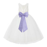 V-Back Ivory Lace Tulle Flower Girl Dress with Bow Sash Toddlers Baptism Mini Bridal Gown 212noFT(3)