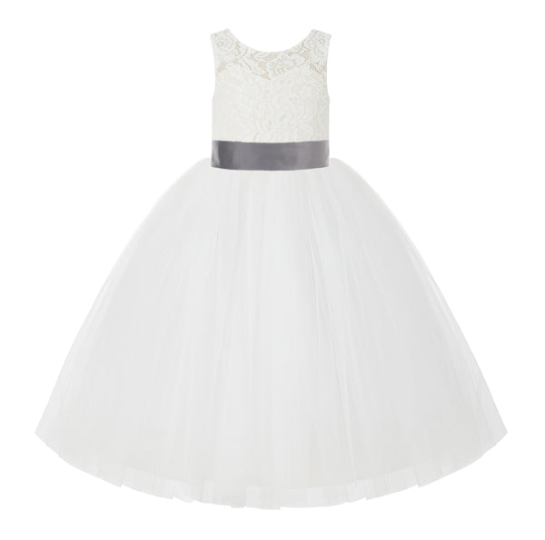 V-Back Ivory Lace Tulle Flower Girl Dress with Bow Sash Toddlers Baptism Mini Bridal Gown 212noFT(1)