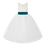 V-Back Ivory Lace Tulle Flower Girl Dress with Bow Sash Toddlers Baptism Mini Bridal Gown 212noFT(5)