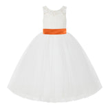 V-Back Ivory Lace Tulle Flower Girl Dress with Bow Sash Toddlers Baptism Mini Bridal Gown 212noFT(1)