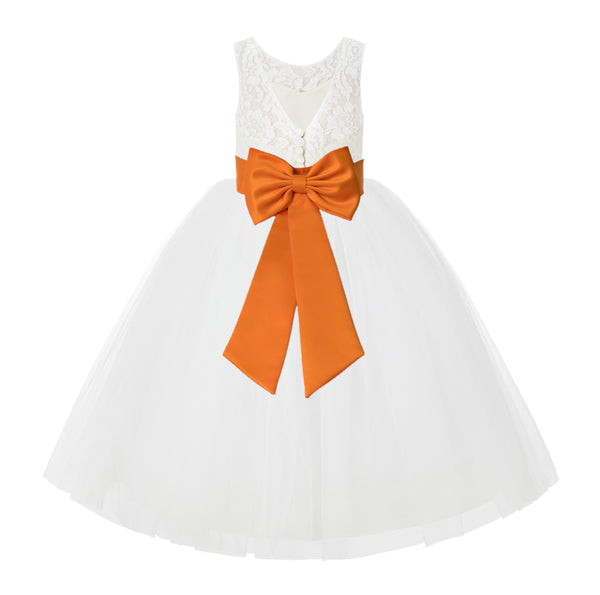 V-Back Ivory Lace Tulle Flower Girl Dress with Bow Sash Toddlers Baptism Mini Bridal Gown 212noFT(1)