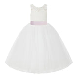 V-Back Ivory Lace Tulle Flower Girl Dress with Bow Sash Toddlers Baptism Mini Bridal Gown 212noFT(1)