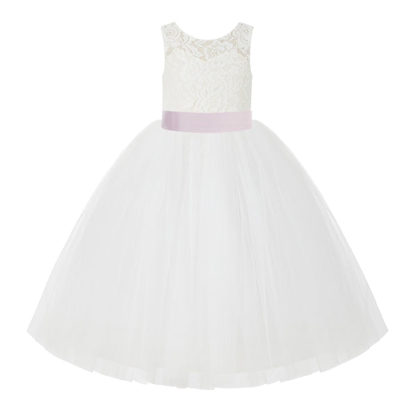 V-Back Ivory Lace Tulle Flower Girl Dress with Bow Sash Toddlers Baptism Mini Bridal Gown 212noFT(1)