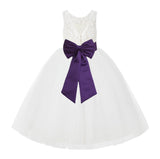 V-Back Ivory Lace Tulle Flower Girl Dress with Bow Sash Toddlers Baptism Mini Bridal Gown 212noFT(1)