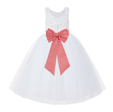 V-Back White Lace Tutu Flower Girl Dress with Tiebow for Wedding Pageant Gown Toddlers 212noFT(5)