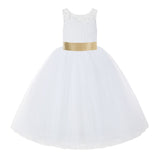 V-Back White Lace Tutu Flower Girl Dress with Tiebow for Wedding Pageant Gown Toddlers 212noFT(5)