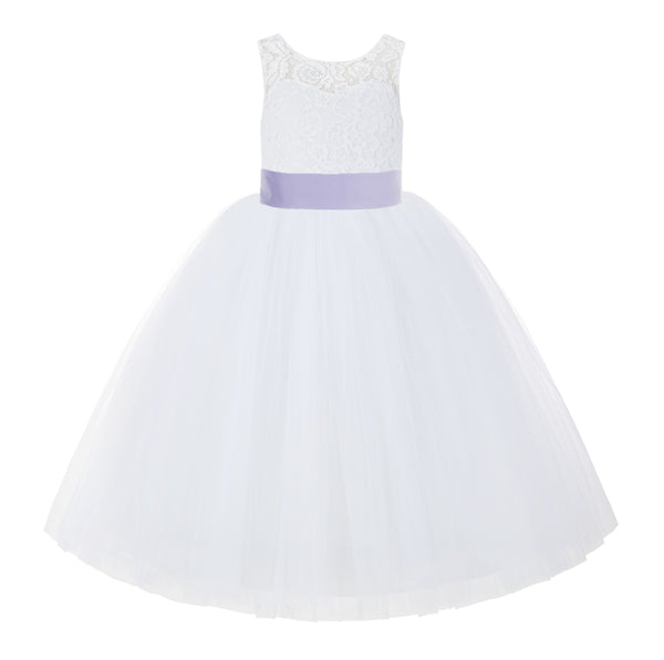 V-Back White Lace Tutu Flower Girl Dress with Tiebow for Wedding Pageant Gown Toddlers 212noFT(3)