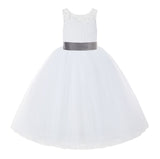 V-Back White Lace Tutu Flower Girl Dress with Tiebow for Wedding Pageant Gown Toddlers 212noFT(1)