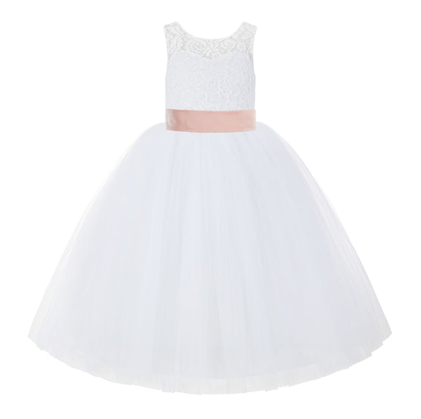 V-Back White Lace Tutu Flower Girl Dress with Tiebow for Wedding Pageant Gown Toddlers 212noFT(1)