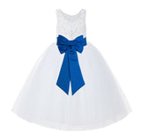 V-Back White Lace Tutu Flower Girl Dress with Tiebow for Wedding Pageant Gown Toddlers 212noFT(3)