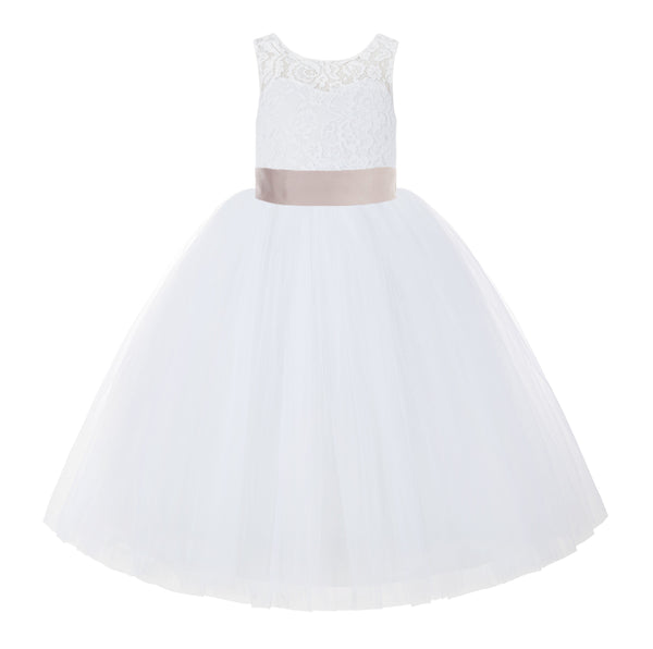 V-Back White Lace Tutu Flower Girl Dress with Tiebow for Wedding Pageant Gown Toddlers 212noFT(4)