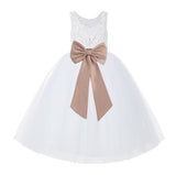 V-Back White Lace Tutu Flower Girl Dress with Tiebow for Wedding Pageant Gown Toddlers 212noFT(3)