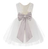 Knee Length Backless Ivory Lace Flower Girl Dress with Tiebow Dance Recital for Toddlers 206T(4)