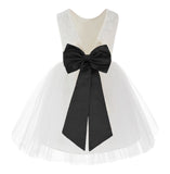 Knee Length Backless Ivory Lace Flower Girl Dress with Tiebow Dance Recital for Toddlers 206T(4)