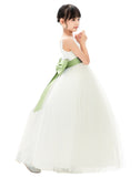 V-Neck Ivory Tulle Flower Girl Dress with Tiebow for Special Occasions Junior Bridesmaid 218noFT(1)