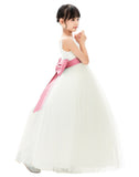 V-Neck Ivory Tulle Flower Girl Dress with Tiebow for Special Occasions Junior Bridesmaid 218noFT(2)