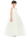 V-Neck Ivory Tulle Flower Girl Dress with Tiebow for Special Occasions Junior Bridesmaid 218noFT(2)