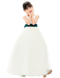 V-Neck Ivory Tulle Flower Girl Dress with Tiebow for Special Occasions Junior Bridesmaid 218noFT(3)