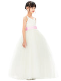 V-Neck Ivory Tulle Flower Girl Dress with Tiebow for Special Occasions Junior Bridesmaid 218noFT(3)