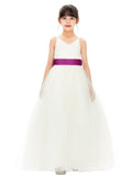 V-Neck Ivory Tulle Flower Girl Dress with Tiebow for Special Occasions Junior Bridesmaid 218noFT(3)