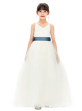 V-Neck Ivory Tulle Flower Girl Dress with Tiebow for Special Occasions Junior Bridesmaid 218noFT(3)