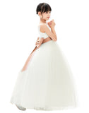 V-Neck Ivory Tulle Flower Girl Dress with Tiebow for Special Occasions Junior Bridesmaid 218noFT(3)