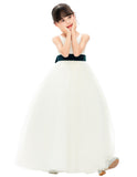 V-Neck Ivory Tulle Flower Girl Dress with Tiebow for Special Occasions Junior Bridesmaid 218noFT(3)